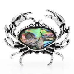 Broche de caranguejo de metal vintage - com concha colorida