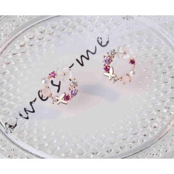 Small round earrings - butterfly - flowers - pearl - cubic zirconia - 925 sterling silverEarrings