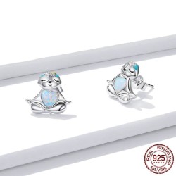 Sloth with opal heart - 925 sterling silver earringsEarrings