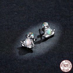 Sloth with opal heart - 925 sterling silver earringsEarrings