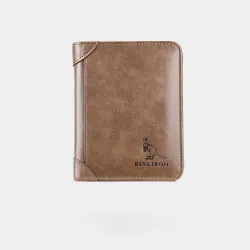 Carteira elegante - porta cartão de crédito - RFID anti-roubo - dobrável - couro genuíno