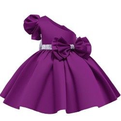 Vestido elegante para meninas - um ombro só - zíper - laço duplo