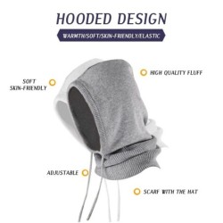 Chapéu de inverno quente - capuz de cashmere de malha - com gola - ajustável