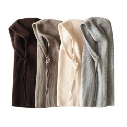 Chapéu de inverno quente - capuz de cashmere de malha - com gola - ajustável