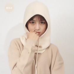 Chapéu de inverno quente - capuz de cashmere de malha - com gola - ajustável