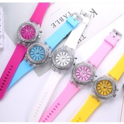 GENEVA - Relógio de quartzo - cristais - pulseira de silicone - com luz LED
