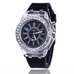GENEVA - Relógio de quartzo - cristais - pulseira de silicone - com luz LED