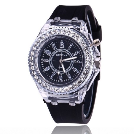 GENEVA - Relógio de quartzo - cristais - pulseira de silicone - com luz LED