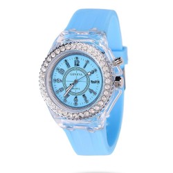 GENEVA - Relógio de quartzo - cristais - pulseira de silicone - com luz LED