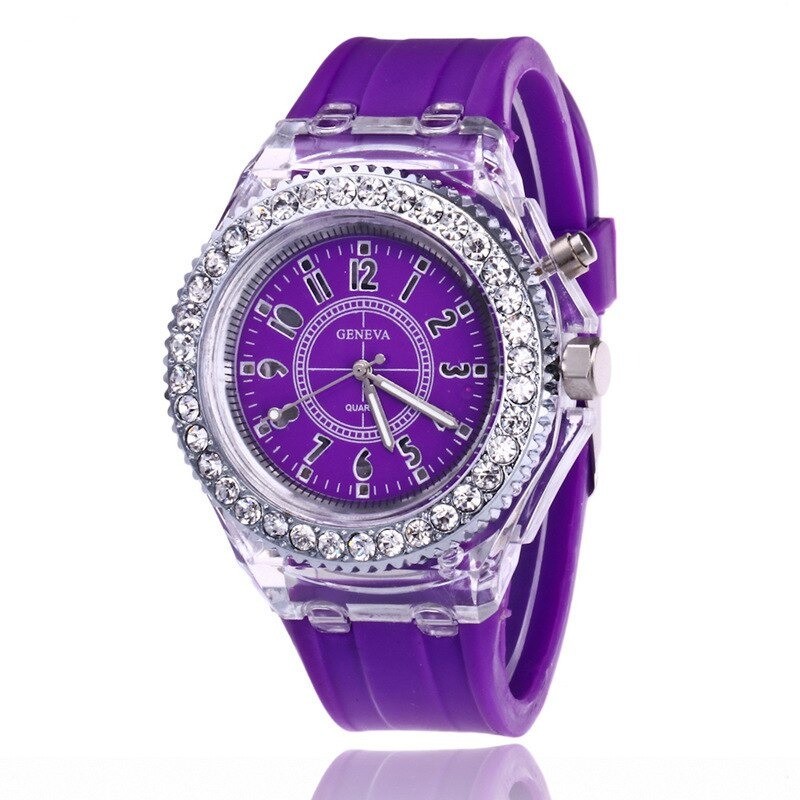 GENEVA - Relógio de quartzo - cristais - pulseira de silicone - com luz LED