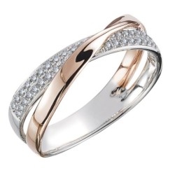 Elegant women's ring - two-tones - X-shape - white zirconiaRings