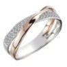 Elegant women's ring - two-tones - X-shape - white zirconiaRings