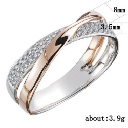 Elegant women's ring - two-tones - X-shape - white zirconiaRings