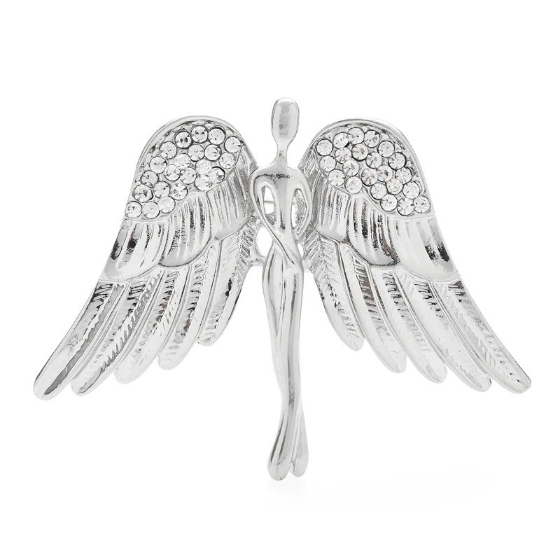 Broche de anjo de asas grandes - com cristais