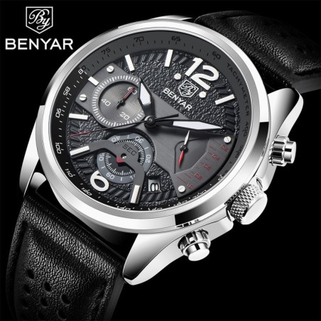 BENYAR - relógio Quartz esportivo - à prova d'água - pulseira de couro
