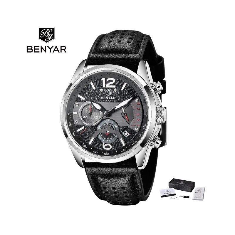 BENYAR - relógio Quartz esportivo - à prova d'água - pulseira de couro