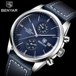 BENYAR - relógio Quartz esportivo - 100m à prova d'água - pulseira de couro