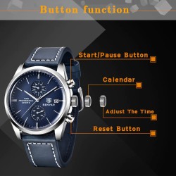 BENYAR - relógio Quartz esportivo - 100m à prova d'água - pulseira de couro