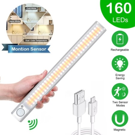Luz de armário LED - com sensor de movimento - lâmpada inteligente USB - luz noturna sem fio - tarja magnética