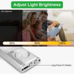 Luz de armário LED - com sensor de movimento - lâmpada inteligente USB - luz noturna sem fio - tarja magnética