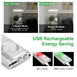 Luz de armário LED - com sensor de movimento - lâmpada inteligente USB - luz noturna sem fio - tarja magnética