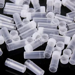 Frascos de amostra de plástico - mini-recipientes transparentes para comprimidos / cápsulas - com tampa - 5 ml - 50 peças