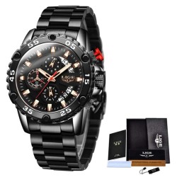 LIGE - relógio Quartz esportivo - luminoso - à prova d'água - aço inoxidável