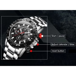 LIGE - relógio Quartz esportivo - luminoso - à prova d'água - aço inoxidável