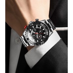 LIGE - relógio Quartz esportivo - luminoso - à prova d'água - aço inoxidável
