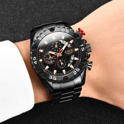 LIGE - relógio Quartz esportivo - luminoso - à prova d'água - aço inoxidável