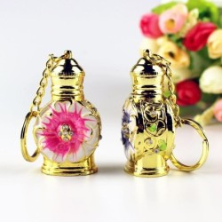 Frasco de perfume de metal vintage - recipiente de vidro - com conta-gotas - chaveiro - 3ml