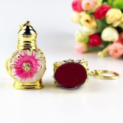 Frasco de perfume de metal vintage - recipiente de vidro - com conta-gotas - chaveiro - 3ml