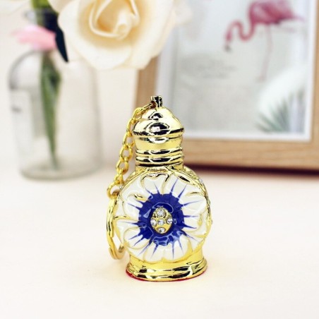 Frasco de perfume de metal vintage - recipiente de vidro - com conta-gotas - chaveiro - 3ml