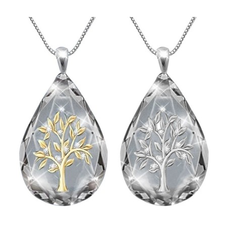 Pingente Life Tree com gota de água de cristal - com colar