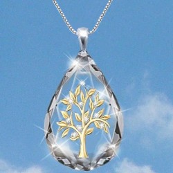 Pingente Life Tree com gota de água de cristal - com colar