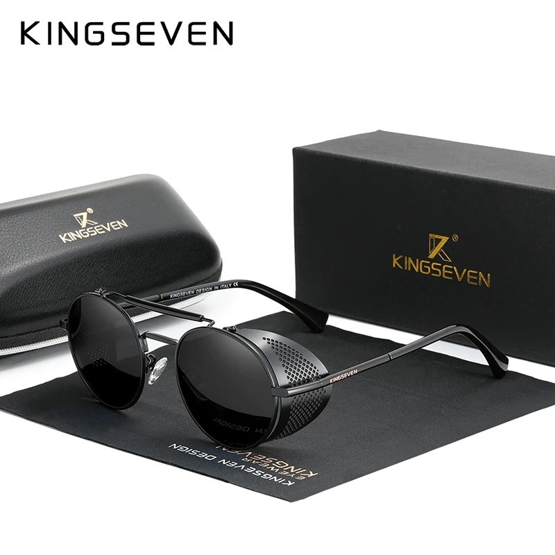 KINGSEVEN - retro round sunglasses - steampunk style - hollow out flip frameSunglasses