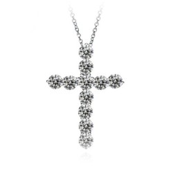 Pingente de cruz de cristal branco - com colar