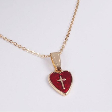 Red heart shaped pendant with cross - with necklaceNecklaces