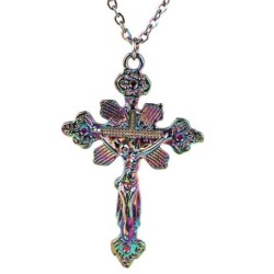 Pingente de cruz arco-íris - com colar