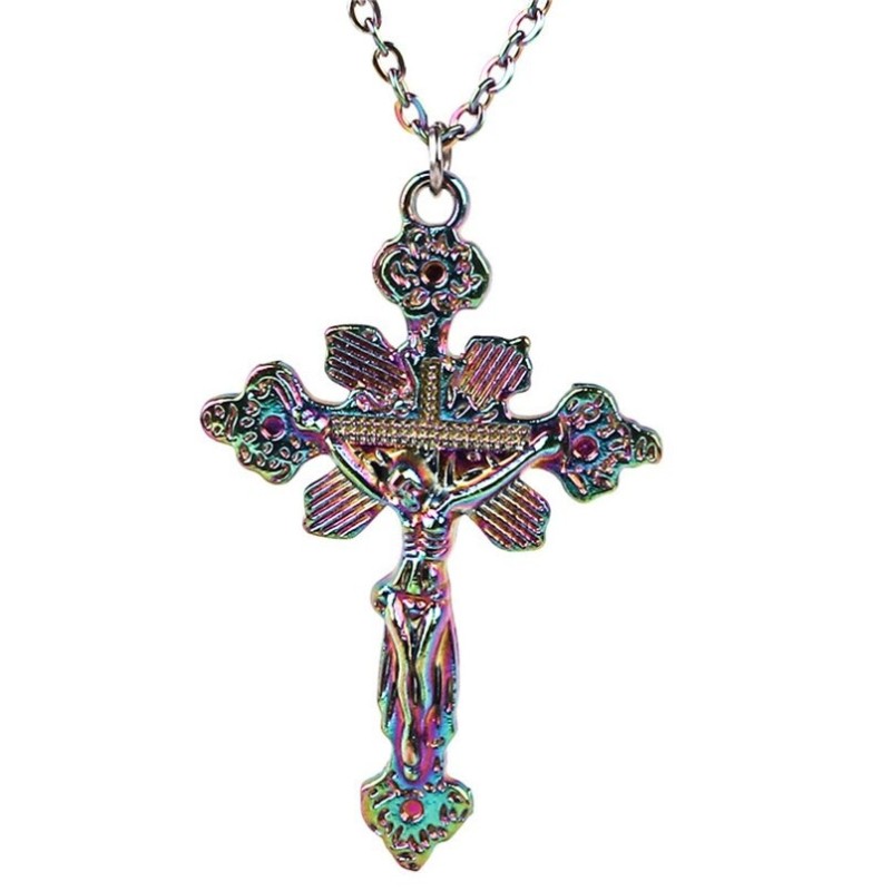 Pingente de cruz arco-íris - com colar