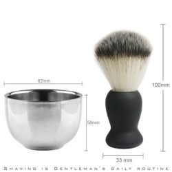 Conjunto de barbear profissional - escova - tigela de aço inoxidável - com suporte