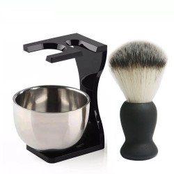 Conjunto de barbear profissional - escova - tigela de aço inoxidável - com suporte