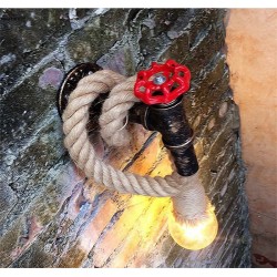 Tubo industrial - candeeiro de parede vintage com corda de cânhamo