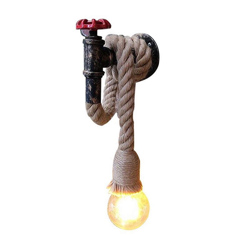 Tubo industrial - candeeiro de parede vintage com corda de cânhamo