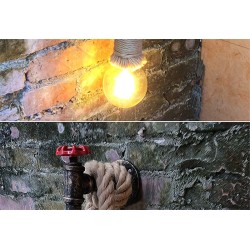 Tubo industrial - candeeiro de parede vintage com corda de cânhamo