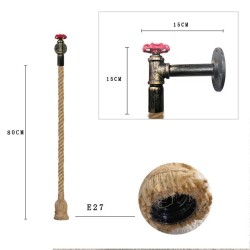 Tubo industrial - candeeiro de parede vintage com corda de cânhamo