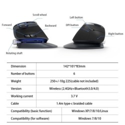 Delux - M618X - mouse vertical sem fio - ângulo ajustável - Bluetooth