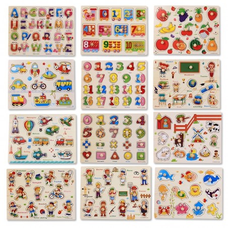 Quebra-cabeça de madeira Montessori com alças - brinquedo educativo