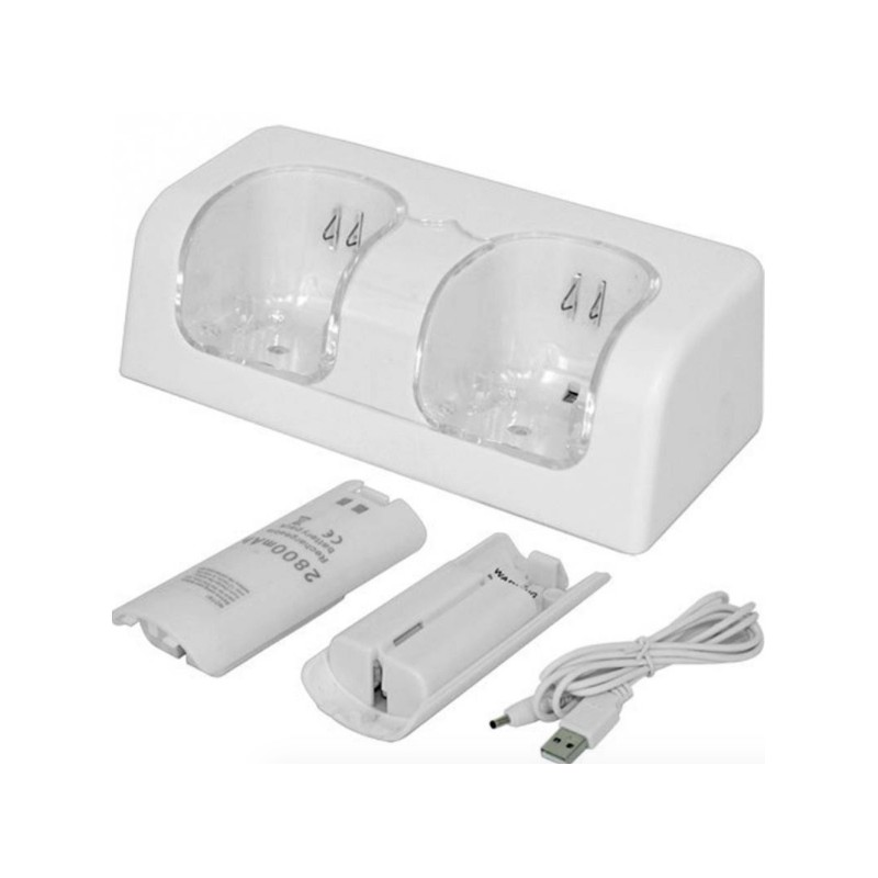 Carregador USB duplo Wii Controller com 2 baterias de 2800mAh