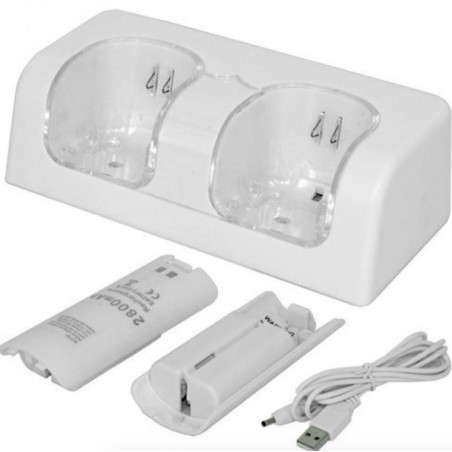Carregador USB duplo Wii Controller com 2 baterias de 2800mAh